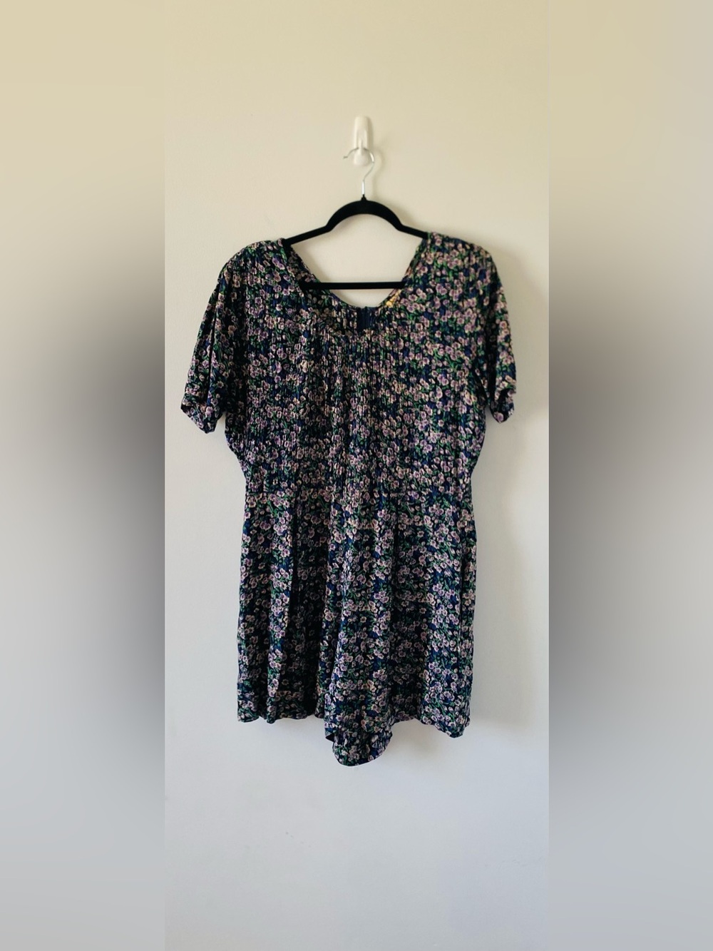 Vintage 90s Sarin New York Floral Romper Small Plisse Crinkle Playsuit Boho EUC